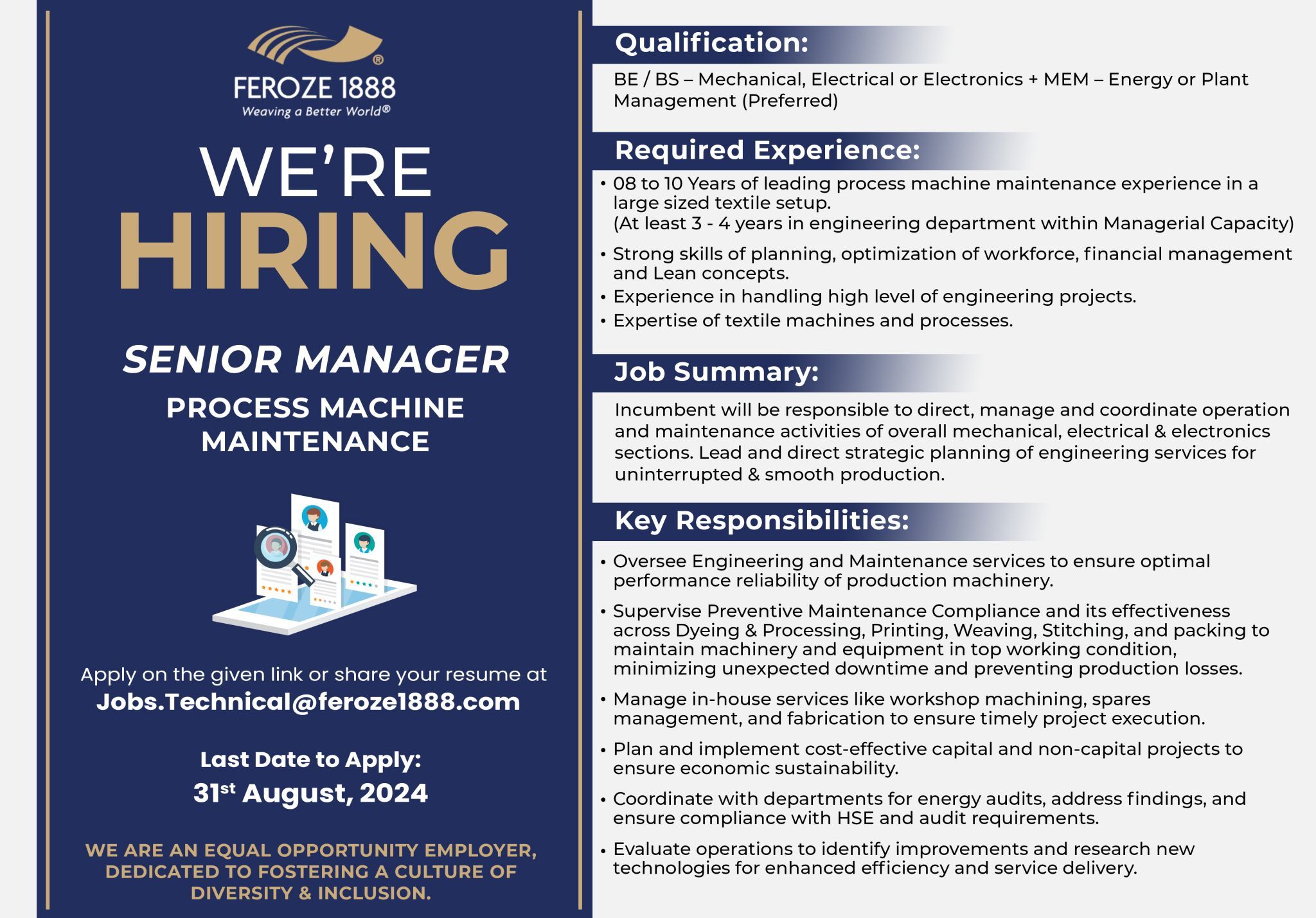 Feroze 1888 Mills Limited Jobs August 2024