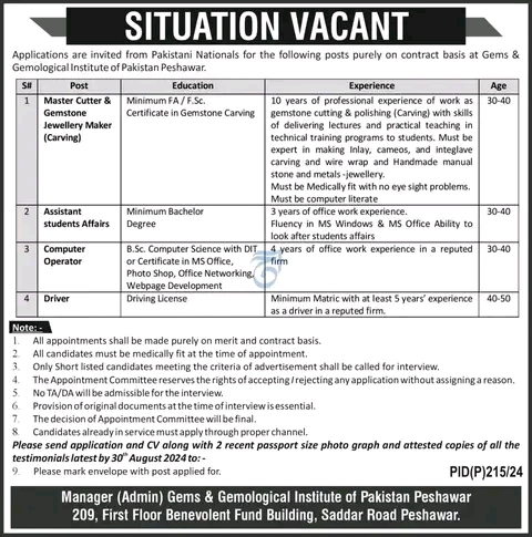 Gemological Institute Of Pakistan Jobs August 2024