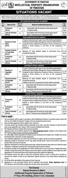 Intellectual Property Organization Of Pakistan Jobs August 2024
