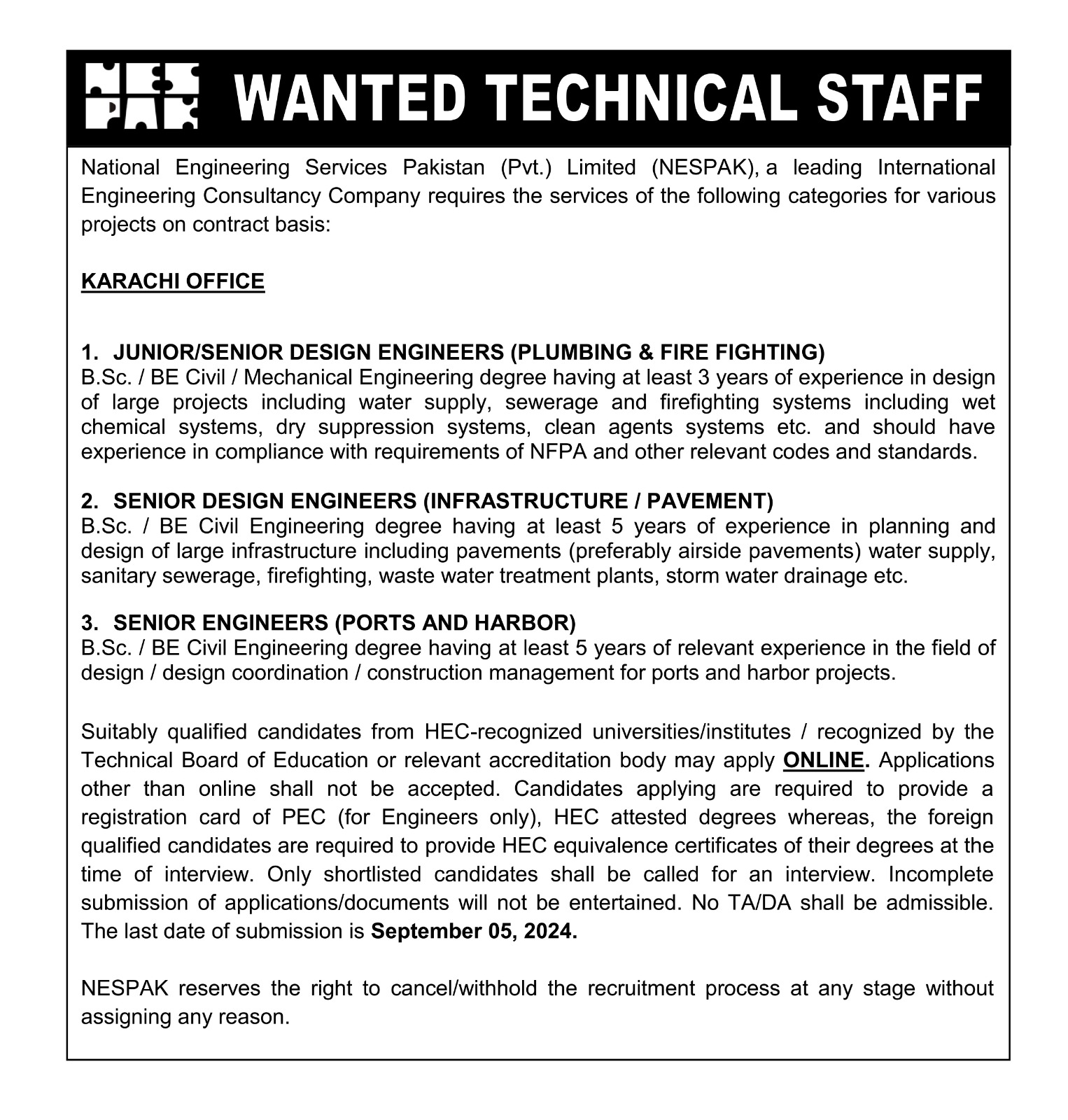 National Engineering Services Jobs August 2024