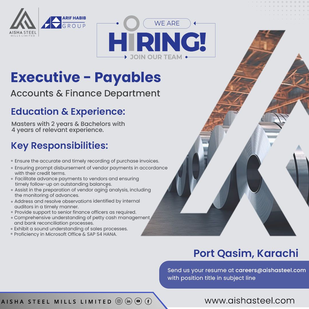Aisha Steel Mills Jobs September 2024