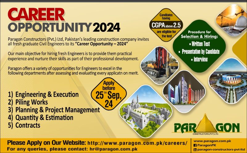 Paragon Constructors Pvt Ltd Jobs September 2024