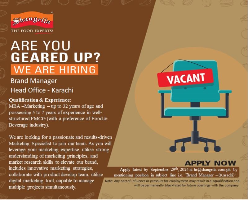 Shangrila Foods Jobs september 2024