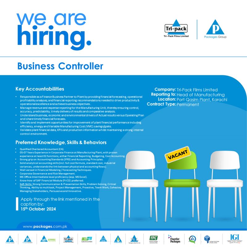 Business Controller Jobs at Tri-Pack Films Limited