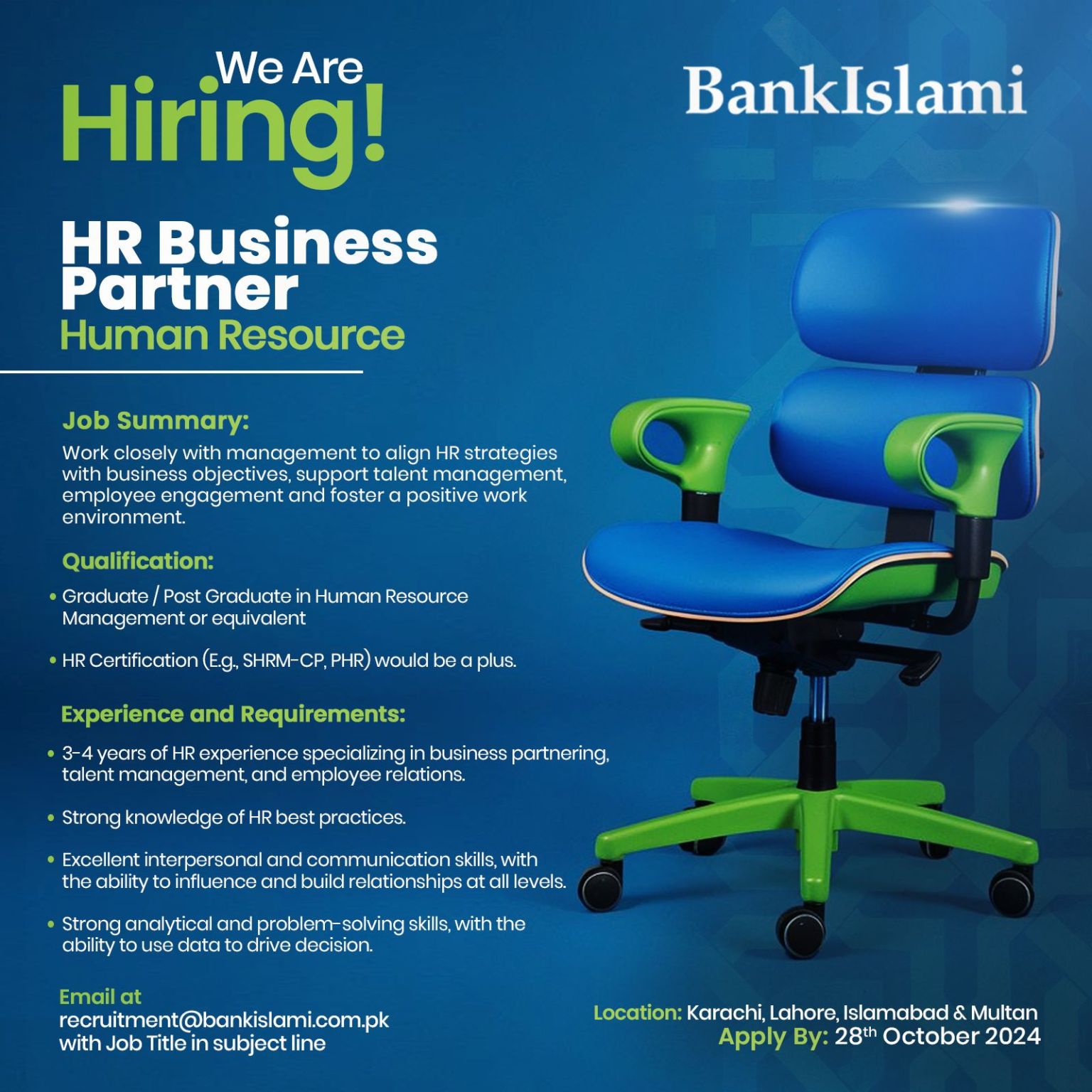 HR Business Partner Jobs at Bank Islami October 2024