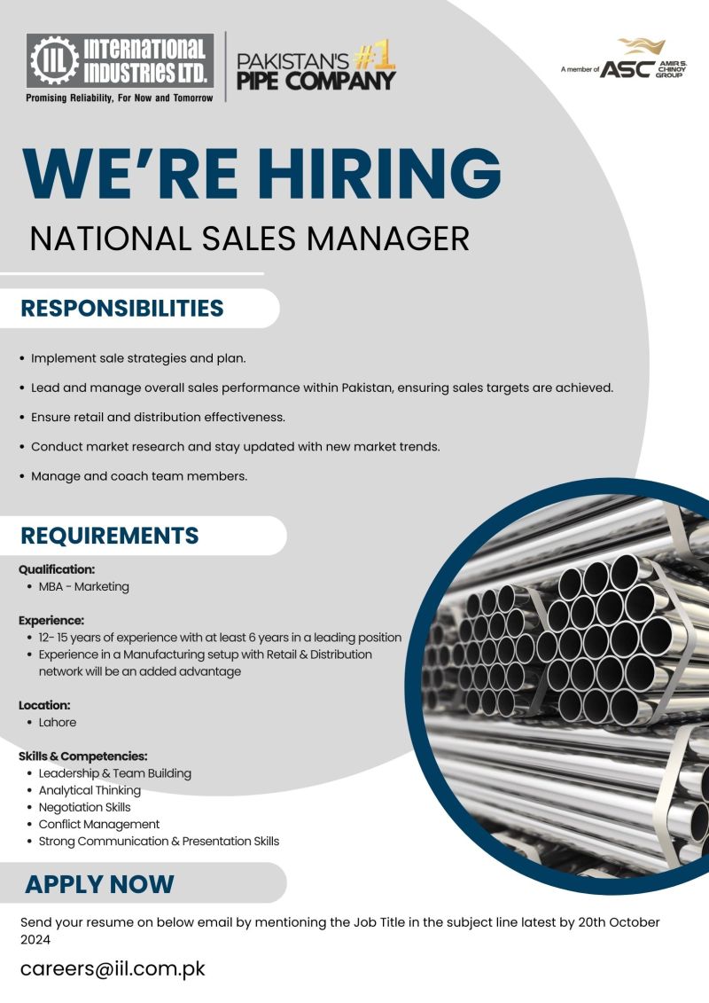 National Sales Manager Jobs at International Industries Ltd