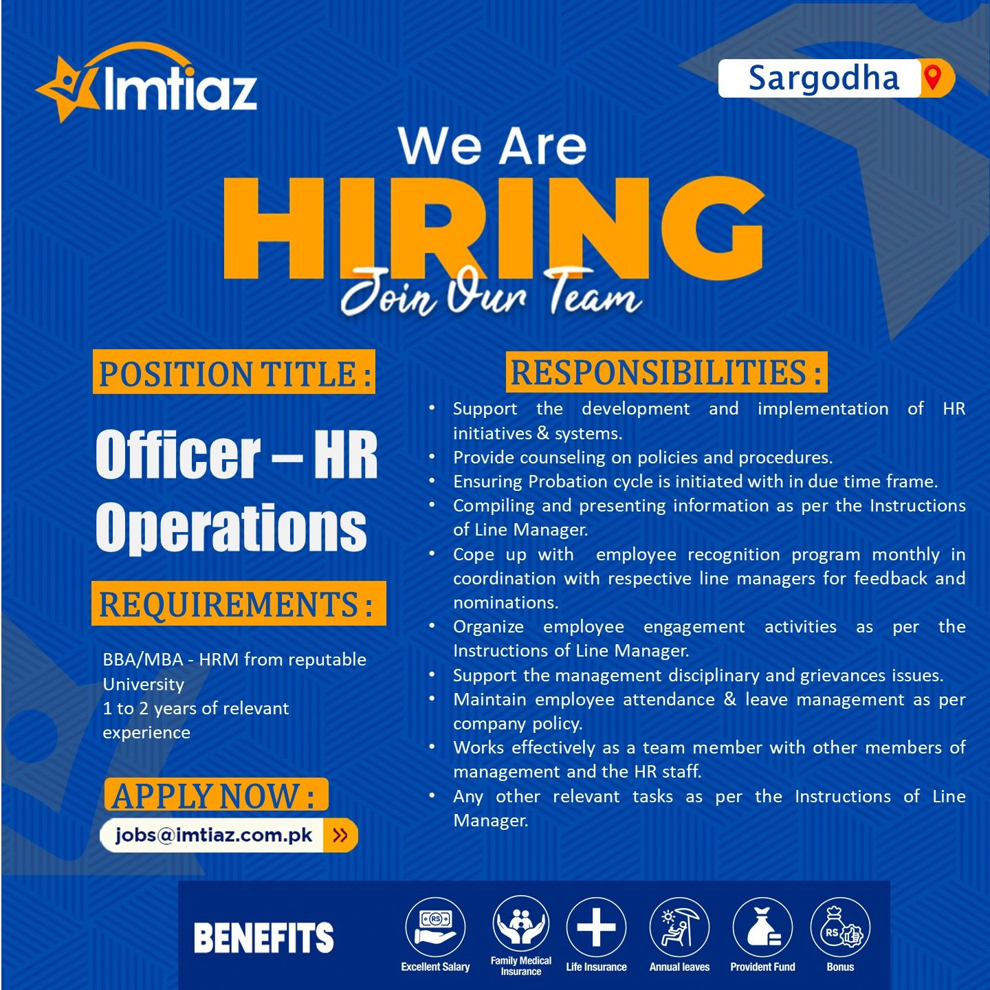 Officer HR Operations Jobs at Imtiaz Super Market