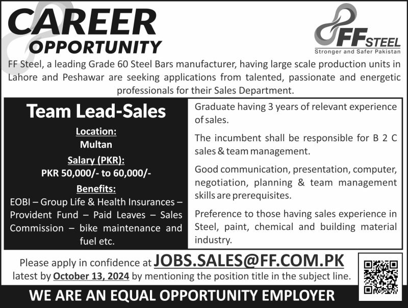 Team Lead Sales Jobs at FF Steel