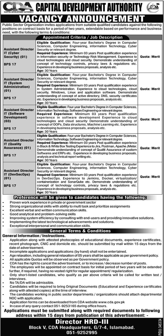 Capital Development Authority CDA Jobs 2024