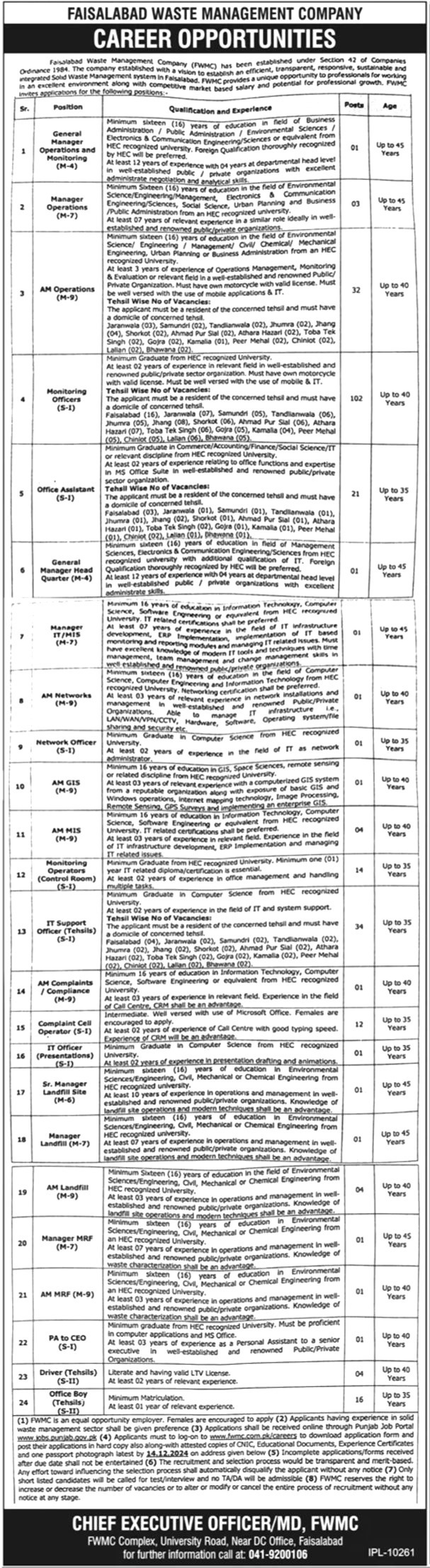 Faisalabad Waste Management Company Jobs 2024