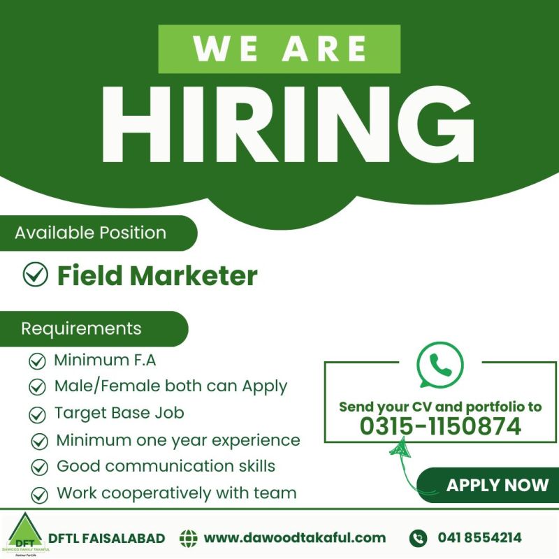 Field Marketer Dawood Takaful Jobs November 2024