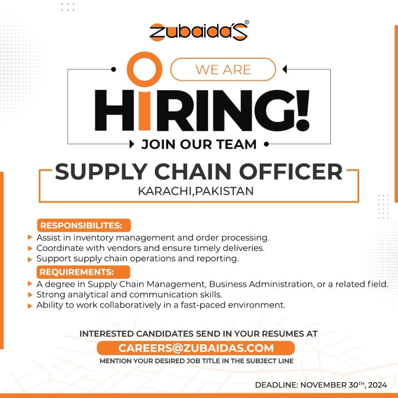 Supply Chain Officer Jobs Zubaidas 2024