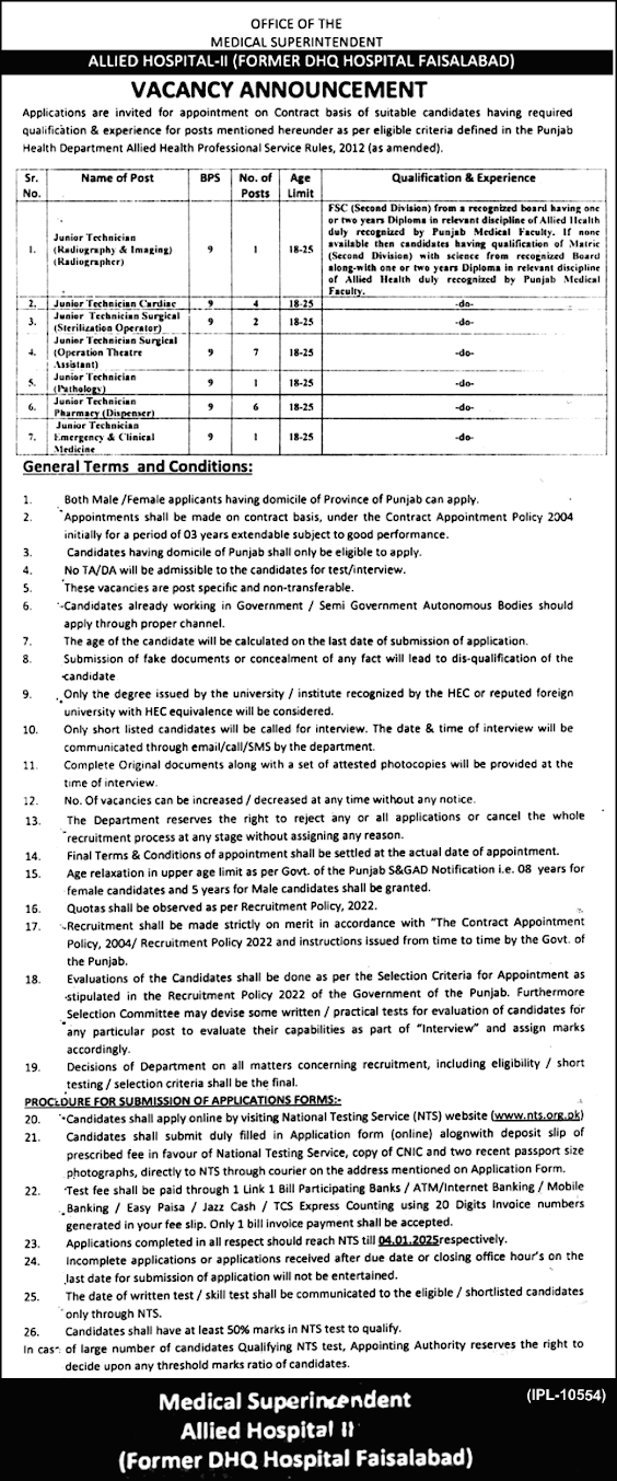 Allied Hospital Faisalabad Jobs 2024 Apply Via NTS