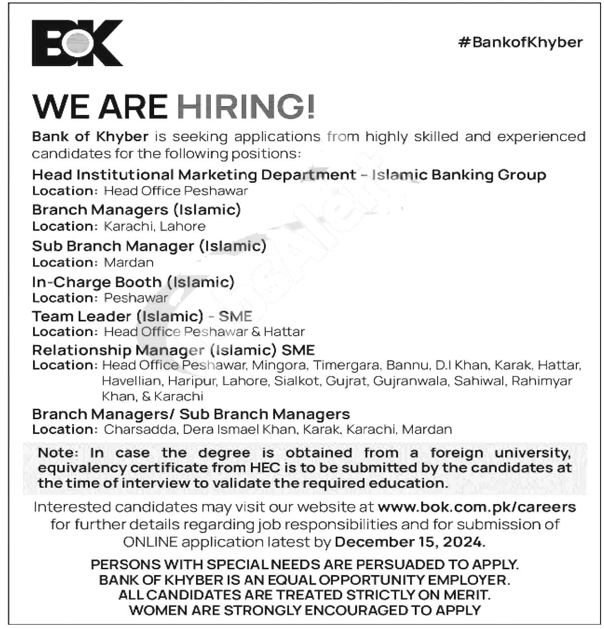 Bank of Khyber Jobs 2024