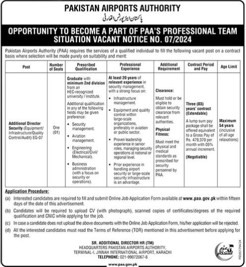 Pakistan Airports Authority PAA Jobs 2025