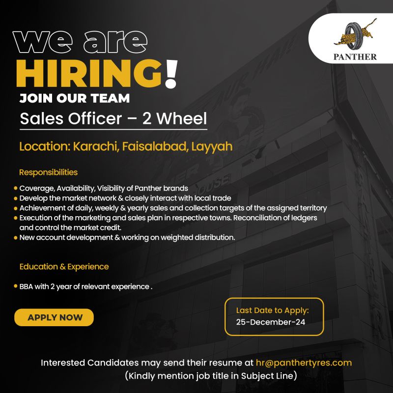 Sales Officer Jobs Panther Tyres 2024