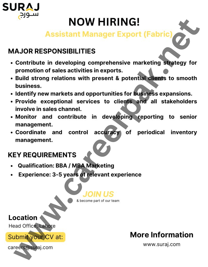 Assistant Manager Export Jobs