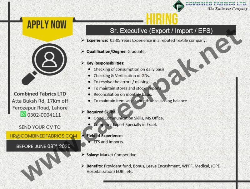 Sr. Executive (Export/Import/EFS)
