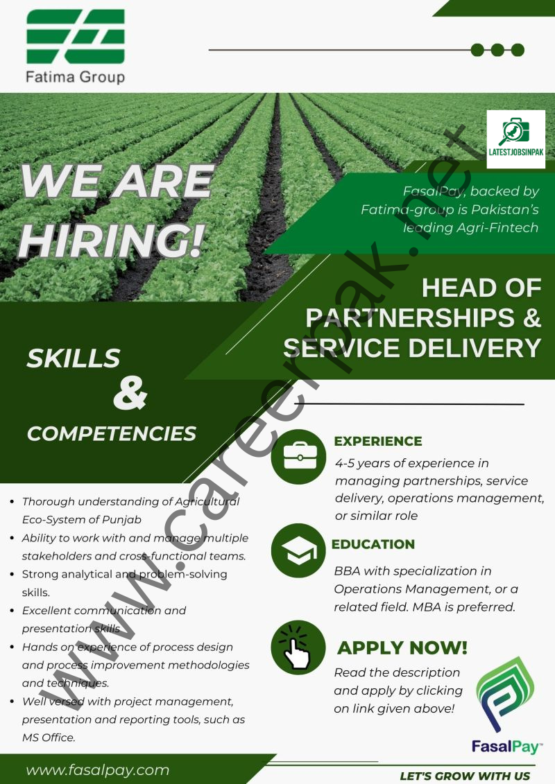 Head of Partnerships & Service Delivery Jobs Fatima Group 2025