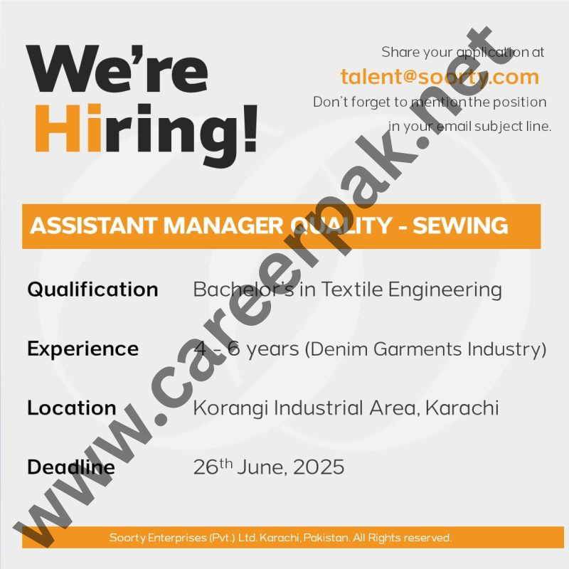 Assistant Manager Quality – Sewing