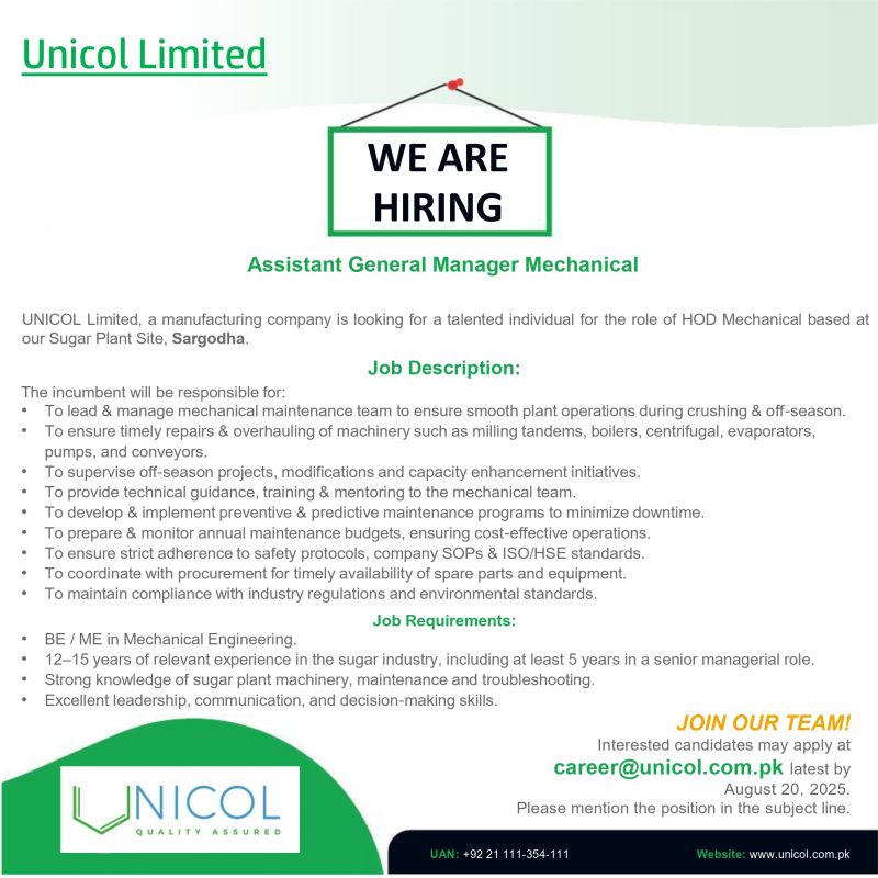 Assistant General Manager Mechanical