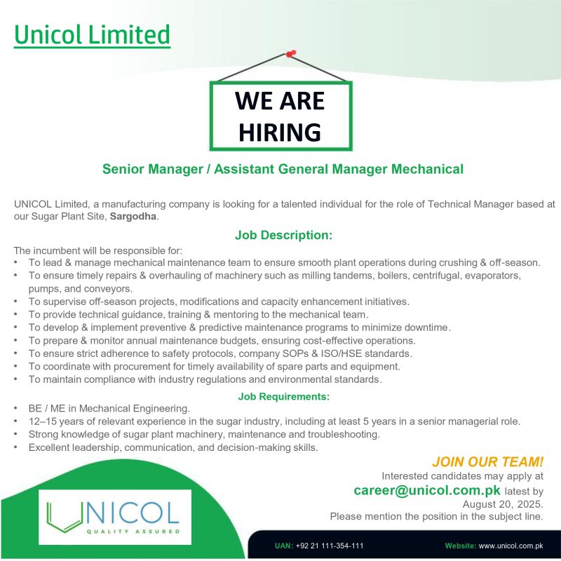 Senior Manager Assistant General Manager Mechanical
